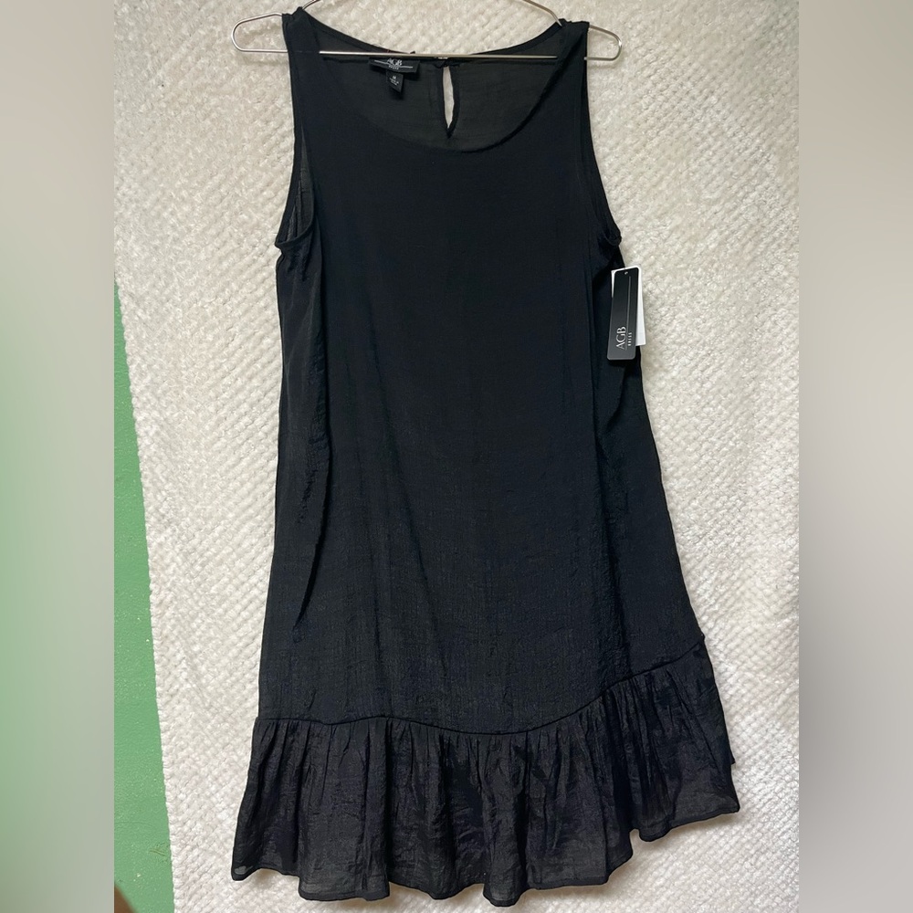 AGB Womens Black Dress Ruffle Hem Sleeveless Knee Length Loose Fit Casual Medium - Picture 1 of 9